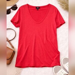 7 For All Mankind Women's Red V-Neck Top 100% Cotton Size Small